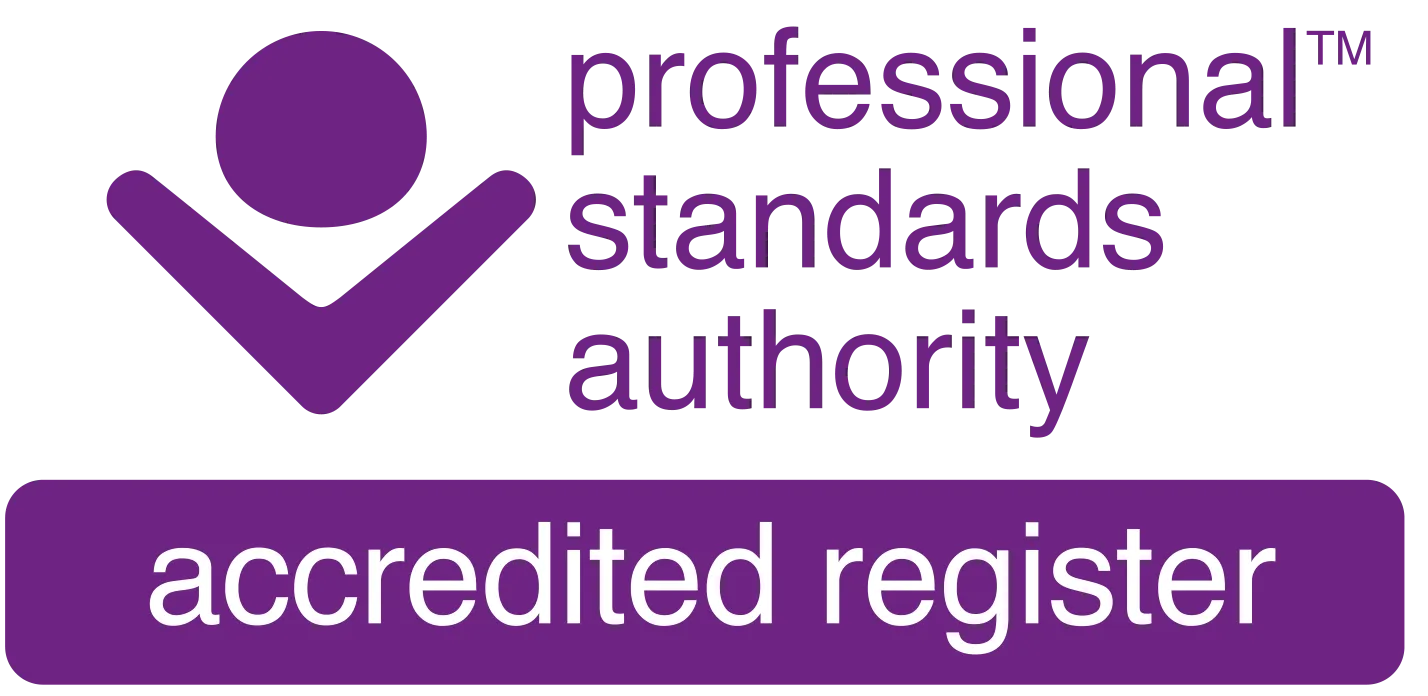 the professional standards authority accredited register logo on the about me page 